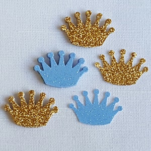 Light Blue and Gold Glitter Princess Prince Crown Confetti, Cinderella Birthday Party, Royal Baby Girl Boy Shower, Bridal Shower Table Decor