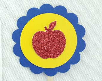 Red Apple Cupcake Toppers, Set of 12, Birthday Party Cupcake Pick, Apple of My Eye Baby Shower