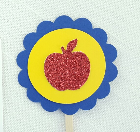 Red Apple Cupcake Toppers, Set of 12, Birthday Party Cupcake Pick, Apple of My Eye Baby Shower