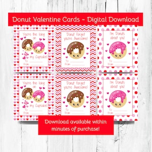 Printable Donut Valentine Cards, Kids Classroom Donut Valentine&#39;s Day Cards, Preschool Valentine Cards