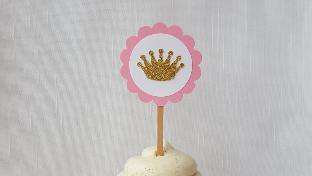 Bubble Gum Pink & Gold Princess Crown Cupcake Toppers, Pink Princess ...