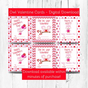 Printable Owl Valentine Cards, Kids Classroom Owl Valentine&#39;s Day Cards, Preschool Valentine Cards