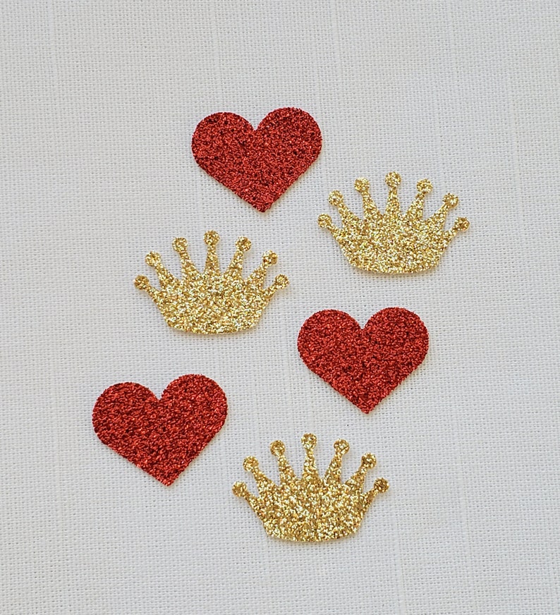 Gold Princess Crown /& Red Heart Glitter Confetti Queen Heart Baby Shower Royal Little One Birthday Party Wonderland Party Decoration