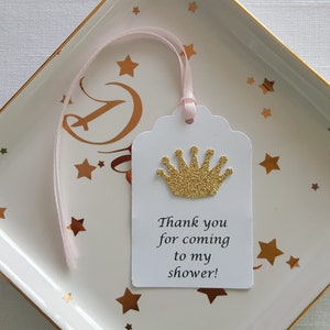 Gold Princess Crown Favor Tags: Thank You For Coming To My Shower!, Pretty in Pink Baby Girl Shower, Royal Bridal Shower, Printed Tags