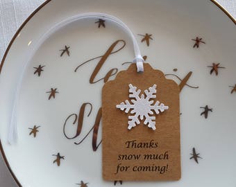 White Snowflake 'Thanks Snow Much For Coming!' Birthday Party Favor Tags, Set of 12, White Winter Wedding, Princess Shower