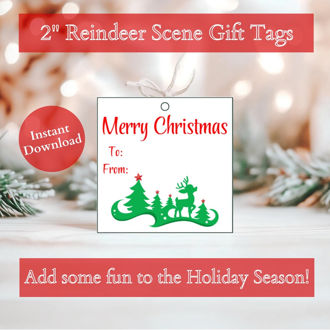 Printable Reindeer Christmas Tree Gift Tags, Digital Download Holiday ...