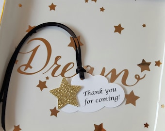 Gold Star on Cloud Heaven Sent Party Favor Tags: Thank you for coming!, Set of 12, Twinkle Little Star Goodie Bag Tags