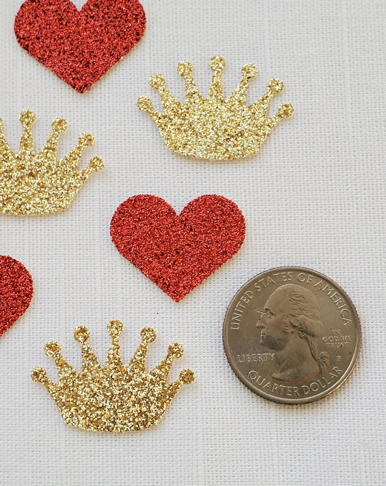 Gold Princess Crown /& Red Heart Glitter Confetti Queen Heart Baby Shower Royal Little One Birthday Party Wonderland Party Decoration