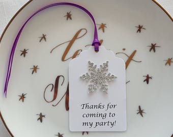 Silver Snowflake 'Thanks for coming to my party!' Favor Tags, Set of 12, Purple Silver Birthday Party, Winter Princess Wedding, Nutcracker