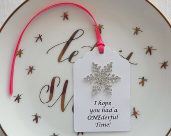 Silver Snowflake Winter Wonderland First Birthday Party Favor Tags: I hope you had a ONEderful Time!, Set of 12