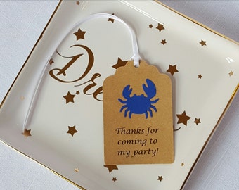 Preppy Blue Crab 'Thanks for coming to my party!' Birthday Party Favor Tags, Set of 12, Nautical Boy Baby Shower