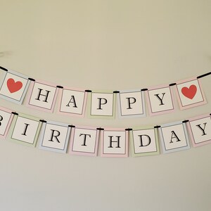 Wonderland Mad Tea Party HAPPY BIRTHDAY Banner, Onederland Birthday Red Heart Wall Banner