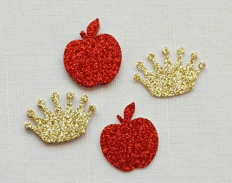 Red Apple Gold Crown Confetti Apple Royal Princess Birthday Party Evil Queen Villain Birthday Table Decor Baby Shower Bridal