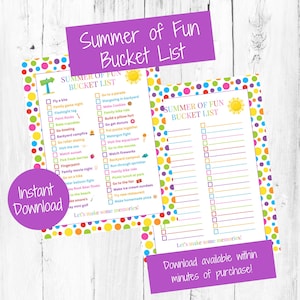 Printable Kids Summer Bucket List, Summer of Fun Activities List, Kids Summer Activities, Summer Vacation Kids Bucket List, Instant Download