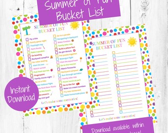 Printable Kids Summer Bucket List, Summer of Fun Activities List, Kids Summer Activities, Summer Vacation Kids Bucket List, Instant Download