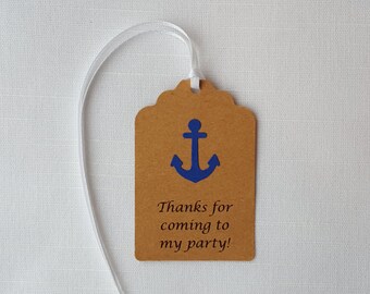 Blue Anchor 'Thanks for coming to my party!' Favor Tags, Set of 12, Anchor Themed Birthday Party, Baby Boy Shower, Nautical Thank you tag