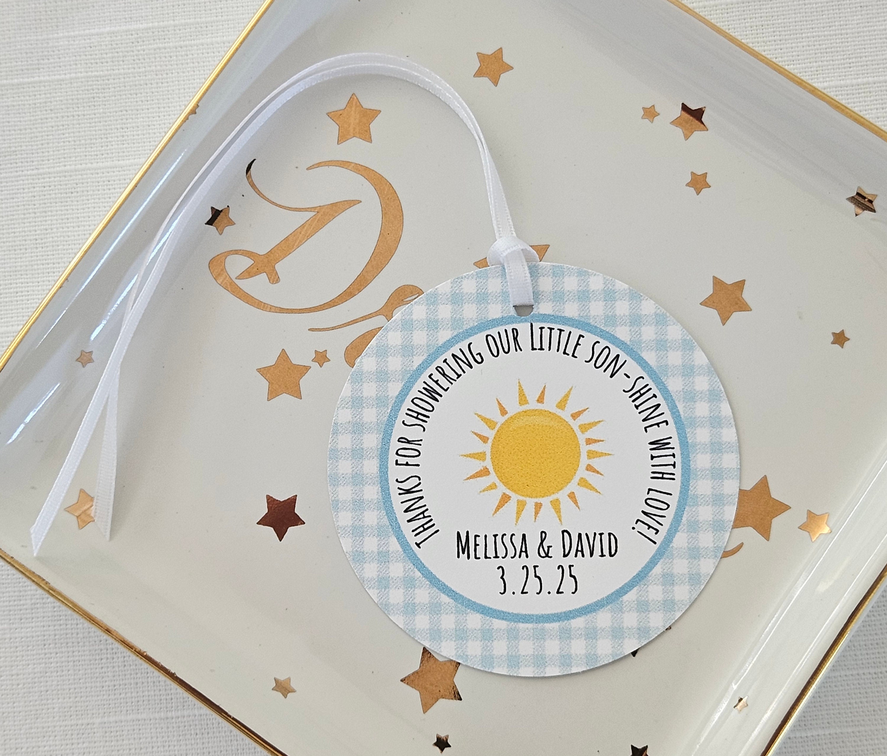 Son-shine Baby Boy Shower Favor Tags: Thanks For Showering Our Little Son-shine With Love!, Blue You Are My Son-shine Printed Thank You Tags