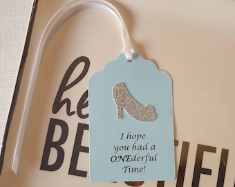Silver Princess Glass Slipper First Birthday Party Favor Tags: I hope you had a ONEderful time! Light Blue Royal 1st Birthday, Printed Tags