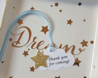 Gold Star on Cloud Heaven Sent Party Favor Tags: Thank you for coming!, Set of 12, Twinkle Little Star Goodie Bag Tags
