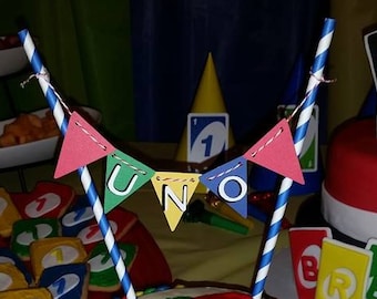 UNO Cake Topper - Bunting - First Birthday Smash Cake Decoration