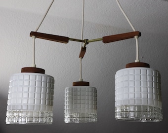 Gorgeous Three-armed Pendant Lamp in Danish Teak Design from the 60s from "WM Leuchten"