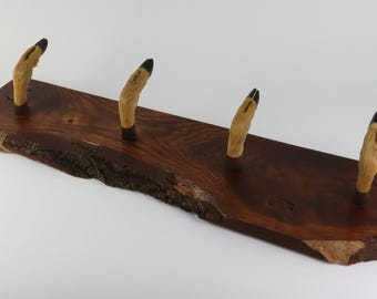 Coat Rack Hook Rack Wall Coat Rack with Four Deer Hooves Country Style Hunting Lodge 60s/70s