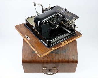 Rare AEG Mignon 3, Antique Vintage Index Typewriter from 1917, Glossy Black, with Operating Instructions