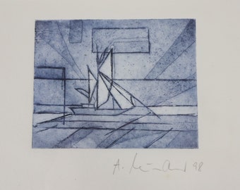 Sailboat Original Painting Drawing from the Emden Art Gallery, 90s