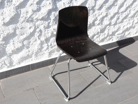 70s School Chair by Galvanitas, Pagwood, Thur-op-seat, Stacking 