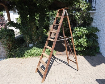 Vintage great ladder folding ladder wooden ladder old painter's ladder wood brown great patina decorative object home interior garden decoration
