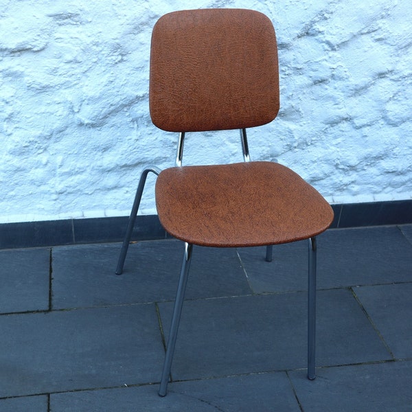 Kitchen Chair with Chrome Frame from the 60s in Brown - In Top Condition