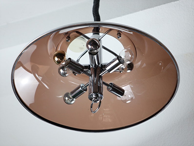 60s 70s Height-adjustable Pendulum Lamp, 52 cm, Sputnik Lamp, Acrylic Glass Lamp, Rise-and-Fall Pendant, Vintage Designer Lamp image 1