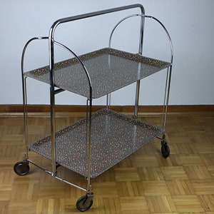 50s/60s Bremshey Gerlinol Dinett Servierwagen, Blumenmuster, Chrom - sehr selten