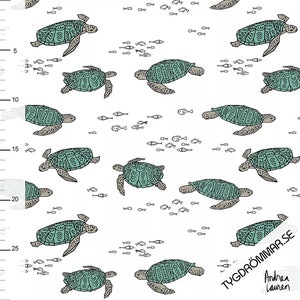 Turtle | Organic Cotton Jersey Knit | Fabric For Kids | 4 Way Stretch | Tygdrommar | Summer Ocean Fabric