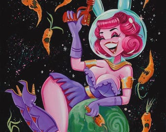 Space Bunny Giclee Art Print 8x12”