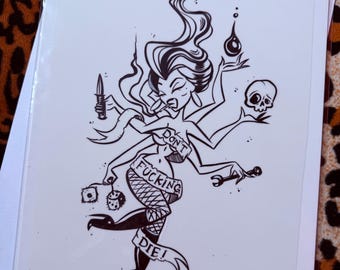 Rebel Girl Original Ink Drawing by Candy