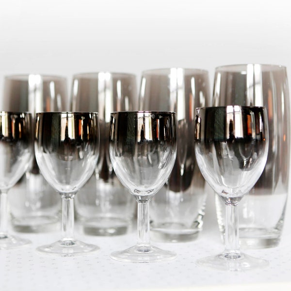 Midcentury silver fade stripe glassware barware wine cocktail shot juice beverage drink glasses  - fades stripes stars polka dots