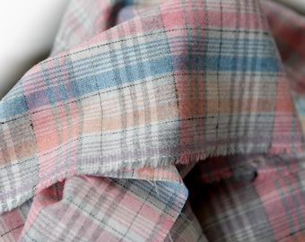3 pieces vintage clothing wool - pink blue cream plaid wool / solid brown wool/ solid gray wool