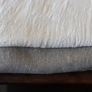 woven open weave gauze like fabric cream off-white panel / natural waffle weave checked