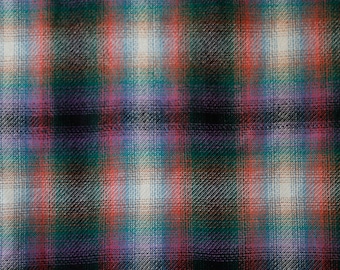 Vintage purple green orange black plaid wool blanket w fringe. - fantastic blanket w gorgeous weave