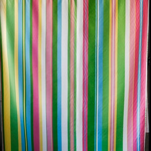 Vintage Waverly wave rider striped fabric - Pink green white blue yellow stripes on medium weight cotton for decor