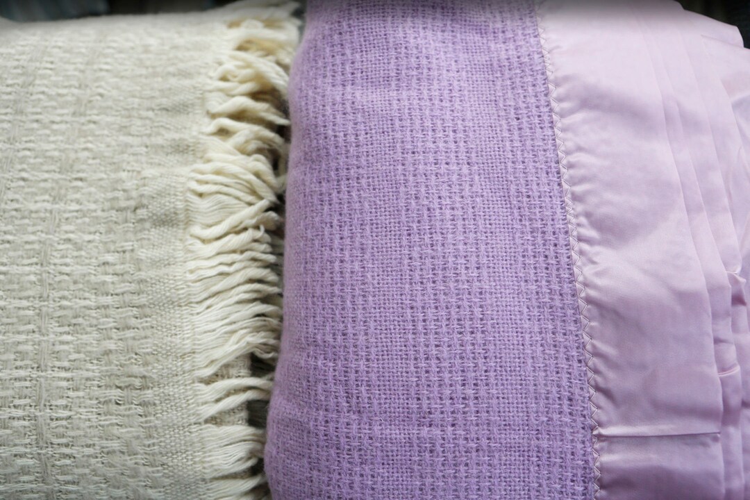 Vintage Wool Blankets Purple Faribo Open Weave Thatched Wool Blanket