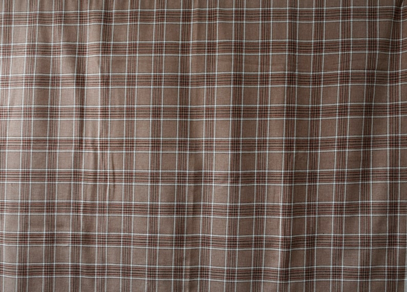 vintgae plaid wool w white and red Light brown beige wool fabric
