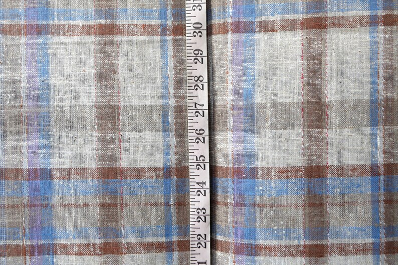 Cream Beige Blue Brown Nubby Plaid Fabric Cotton Poly Blend - Etsy