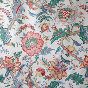 Bloomcraft vintage floral fabric - large pastel color flowers yellow blue green w large viney flowers and leaves 80&#39;s 90&#39;s