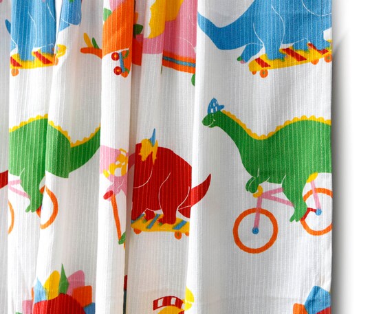 Dinasaur Curtains Kids Vintage Primary Color Dinasaurs On Etsy
