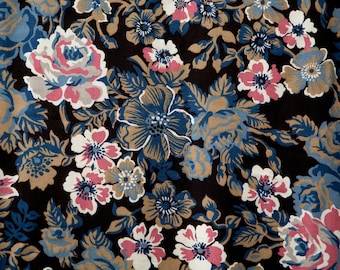 Tessuti Schwartz Liebman rosa tortora marrone nero e blu floreale - cotone di peso medio