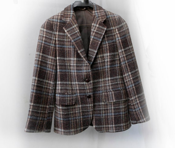 Vintage 1960s Wool Taupe Plaid Blazer Vintage 1960s Wool Taupe Plaid Blazer