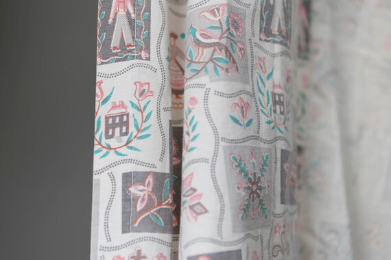 Vintage 50 S Swedish Scandanavian Patterned Curtains Etsy