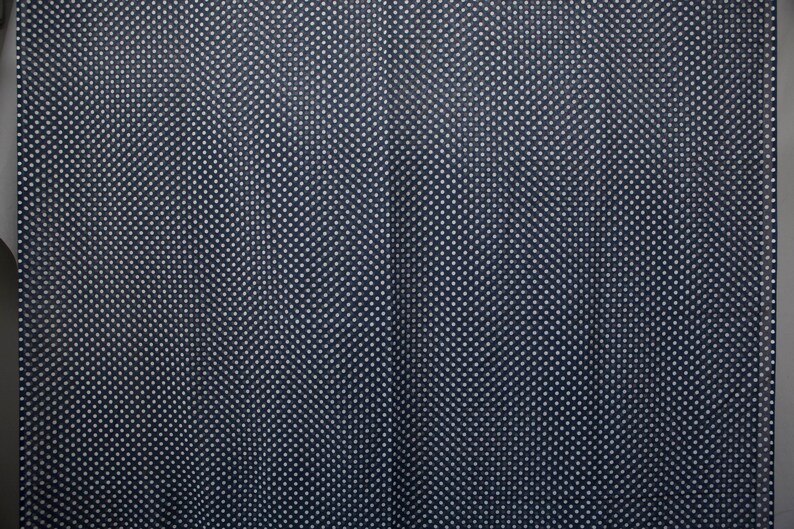 Vintage navy blue semi-sheer cotton with white polka dots clothing curtain cotton fabric